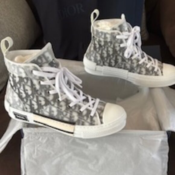 Dior B23 League High-Top Sneaker - Size 8.5 White and Black Dior Oblique Canvas - Picture 1 of 10